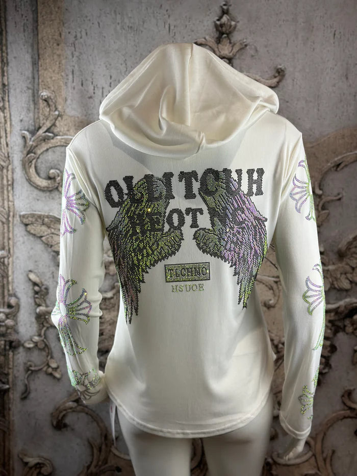 Leichtes Angel Shirt in Weiß mit Kapuze